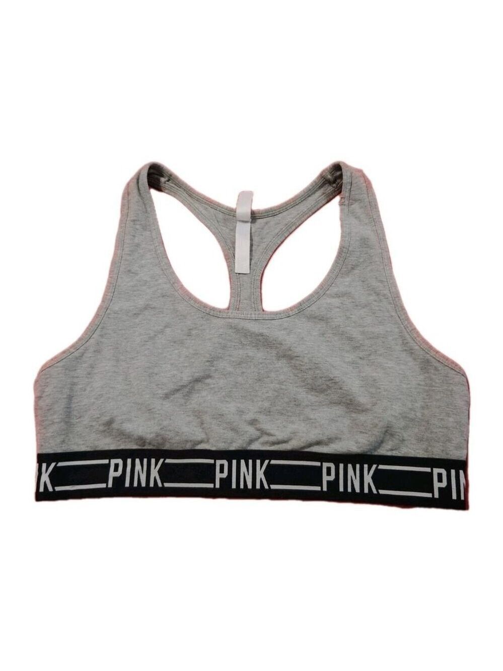 Pink Victoria Secret Sport Gray Sports Bra with Logo Band Size Large